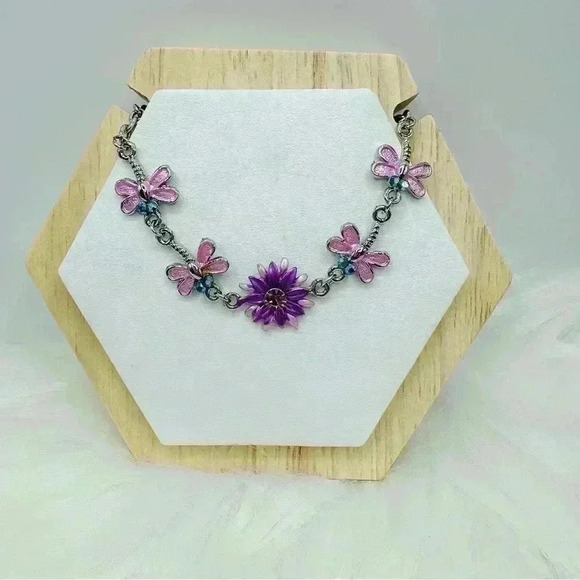 Pink Butterflies Violet Flower Bracelet - Picture 7 of 9